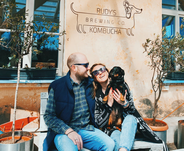 The founders of Rudy's Brewing Co outside the brewery in Kuldīga