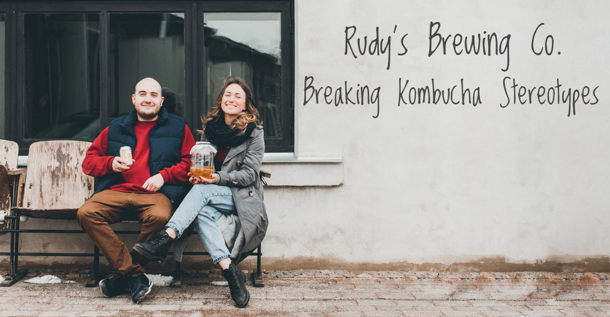 The Rudy's founders outside the brewery wall in Kuldīga