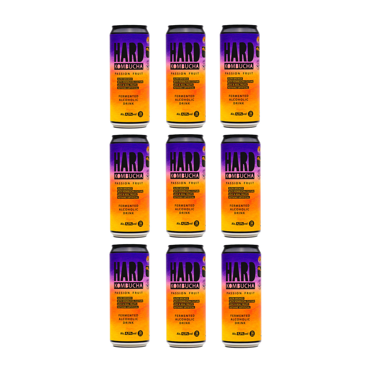 HARD Passion Fruit Alc. 4,5% ABV (9x330ml) - Rudy's Kombucha